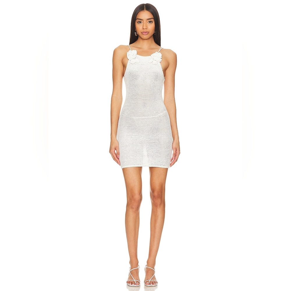 Self portrait crochet mini dress white women's small knit NEW NWT bridal wedding